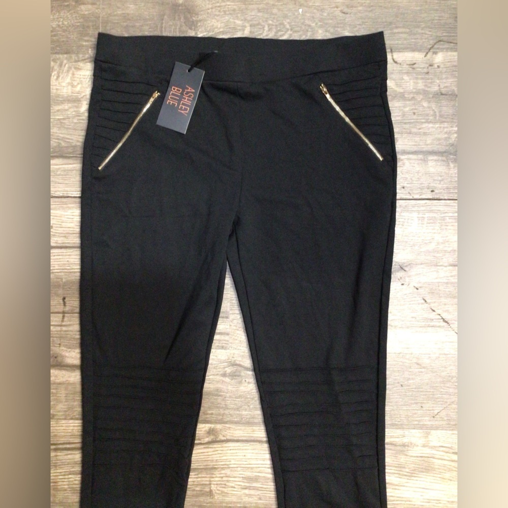 Ashley Blue Black Leggings with Gold Zipper - Picture 2 of 6